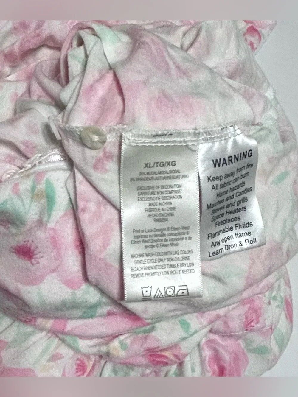 Eileen West Floral Print  Gown Size XLARGE, Pink & Green Modal Blend. READ